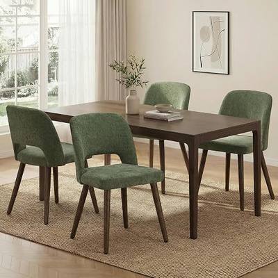 Usaint Wooden Dining Chairs Set of 4, Fabric Dining Room Chairs, Green | Modern Kitchen Chairs with Ergonomic Curved Backrest for Kitchen Dining Room Restaurant, No Wobble, Easy Assembly