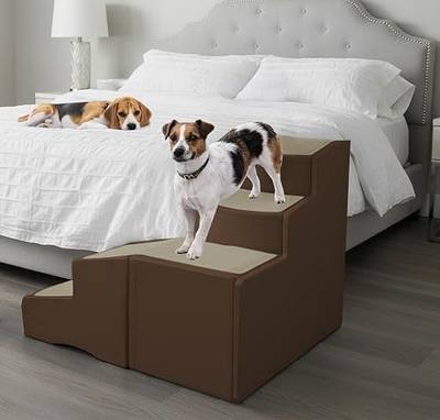 Pet Gear Easy Step Bed Stair for Cats/Dogs, Coffee Bean | Adjusts to Either Side of Bed, Removable Washable Carpet Treads, Storage Compartment, For Pets Up to 75lbs