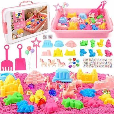 TOY Life Unicorn Sensory Bin, Magic Sand Play Kit for Girls Ages 3+ | 2.6 lbs Soft Moldable Material, Castle Building Set, Birthday Party Favor, Preschool Learning Activity, Family Fun