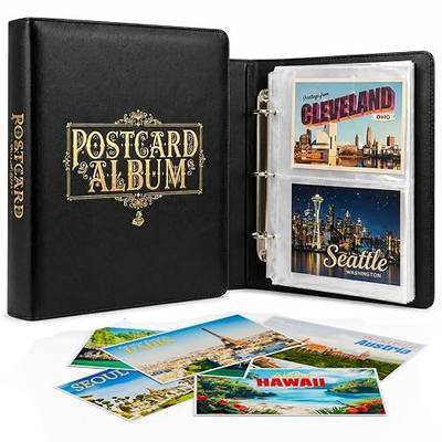 Elegant Postcard Album Book for Collecting, Sleeves Included, Post Card Album Holder Book and Organizer Binder, Post Card Collection Display Storage, Memory Collectors, Travel Photo Album 4x6