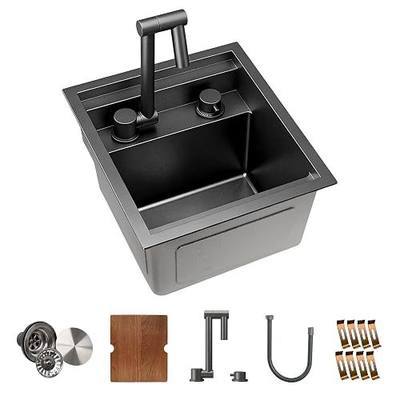 13 x 15 x 9 Inch RV Kitchen Sink, 11 Gauge Undermount Bar Sink, Stainless Steel Single Bowl, Includes Faucet & Cutting Board, Black