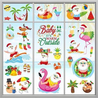 Christmas July Window Clings, Tropical Summer Christmas Window Decorations | Premium PVC, Clear Print & Neat Edges, Waterproof & Static Cling, No Adhesive Mess, Fits for Home Office Doors, 40 Designs
