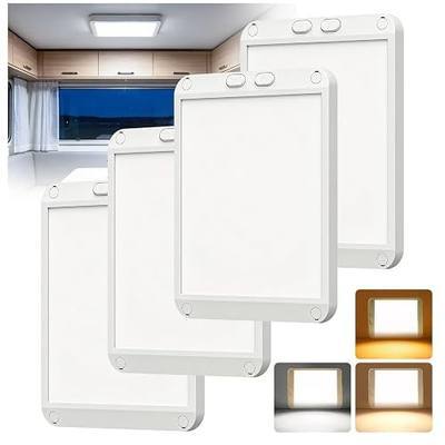RV Lights Interior 12V 4-Pack Ultra Thin 0.5” RV Ceiling Light | 3 Color Square RV Light 12V LED Ceiling Dome Light with ON/Off Dimmable Switch for Camper/Van/Trailer/Boat/Under Cabinet