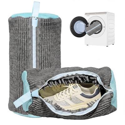 2PCS Shoe Washing Machine Bag With Self-Locking Zipper,Heavy Duty Laundry Shoe Bag for Washing Machine Washer & Dryer,Reusable Shoe Washing Bag for Sneakers Tennis Shoe,Large Shoe Cleaning Bag,Grey