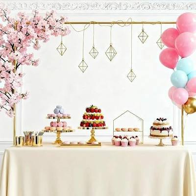 Over The Table Rod Stand with Clamps Adjustable 33''-50'' Tall 34"-105" Length Gold Table Arch Hanging for Wedding Birthday Party Halloween Christmas(Storage bag)