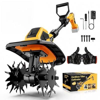 Brushless Cordless Tiller Cultivator Compatible with Dewalt 20V Battery (Tool Only), 400RPM Electric Garden Rototiller, 9In Width 7In Depth with 48 Steel Tines for Soil Cultivation & Gardening