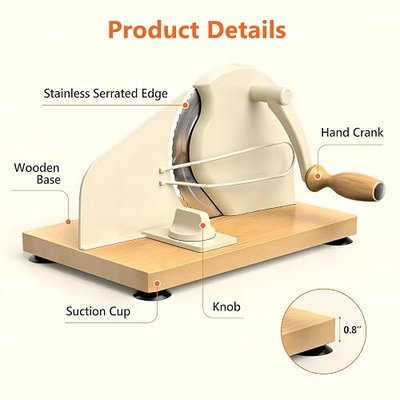 Bread Slicer for Homemade Bread,Manual Sourdough Bread Cutter Making Tools for Sandwich,Adjustable Thickness, Hand Crank with Scale Line & Suction Cup & Metal Guid
