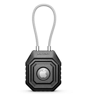 DEXNOR for AirTag Holder Case with Steel Wire Cable, Anti-Lost Locking Protective Cover for Apple AirTag GPS Tracker Cases Finder Accessories, Black