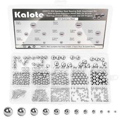 650Pcs 304 Stainless Steel Bearing Balls Assortment Kit,1mm to 8mm | 1/2/2.5/3/3.5/4/4.5/5/5.5/6/7/ 8mm Precision Metal Balls, Rustproof & Smooth, For Bicycle Bearings, Drawer Slides, Casters