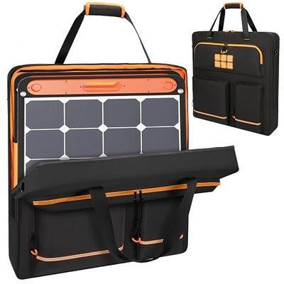 Solar Panel Storage Bag with Orange Lining, Deepened Opening, Zipper with Pull and Multi-Accessory Space Solar Panel Travel Carrying Case Fit for New Jackery SolarSaga 200W 100W, Black