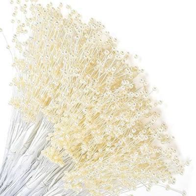 50 Pcs Ivory Pearl Beaded Stems for Bouquet Making and DIY Crafts | Flexible 4mm faux pearl stems, about 9.5 inches long, for bridal bouquets, warm wedding centerpieces and floral crafts