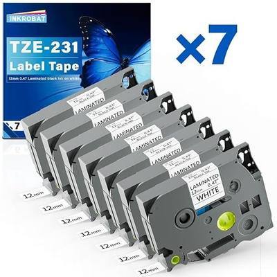 TZE-231 Label Maker Tape 12mm 0.47 Laminated Black on White Replacement for TZ TZE TZE231 1/2" x 8m Tape Cassette for Ptouch PT-D220 PTD220 D220 PT-D210 PTD210 PT-H110 PT-D200 PT-D400 D410 (7 Packs)