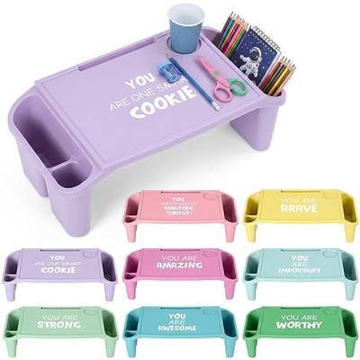 Beeveer 8 Pcs Kids Lap Desk Tray Bulk 19.7x9.6x7.1 Stackable Motivation Lap Desk Tray Plastic Portable Activity Table with Side Storage for Bed Classroom Laptop Children Car Floor (Vibrant)