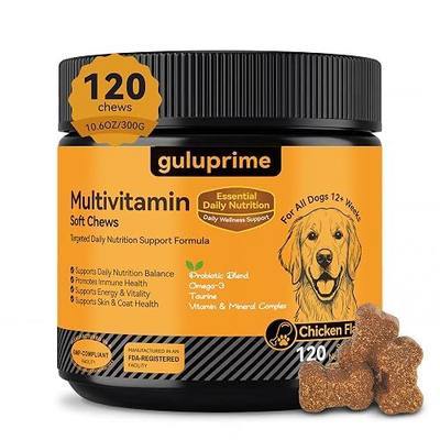 Dog Multivitamin Soft Chews - 5-in-1 Daily Vitamins for Dogs (Skin, Coat, Heart, Eye & Immune), 23 Active Ingredients with CoQ10, Lutein, Omega 3 - Chicken Flavor, 120 Chews