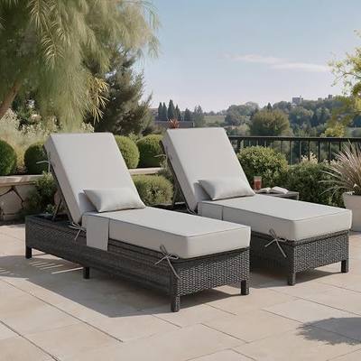 Crestlive 6-Inch Thick Chaise Lounge Cushions Outdoor with Pillow, 80"x26" | 2 Pcs, w/High Density Foam, Water&Fade Resistant Lounge Chair Cushions for Patio Furniture w/Side Pockets, Light Grey