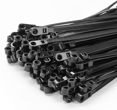 Black Zip Ties with Screw Mounting Hole, Cable Ties for Wire Management and Organization (100, 8" ZIP TIES ONLY)