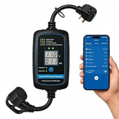 Bluetooth 30 Amp RV Surge Protector, 10000J Circuit Analyzer with 6-in-1 Large LED Screen, RV Surge Protector 30Amp with App Remote Power Monitor, Auto Voltage Cutoff for Camper Travel Trailer 