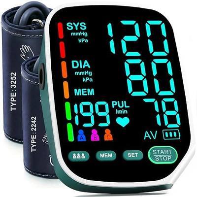 Accurate Upper Arm Blood Pressure Monitor, Dual Cuffs, 3 Users X199 Memory | Dual Cuffs (9-17"&13-21"), One-Touch, LED Backlit Display, Fast 35s Reading, USB-C or 4 AAA, Home Use or Travel, Green