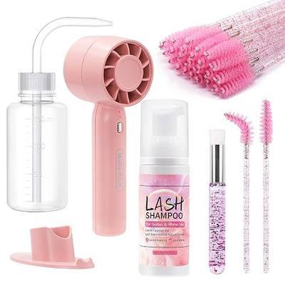 Pretty memory Lash Shampoo Kit 2 fl oz, Oil-Free Cleanser | For Natural, Extensions & Cluster Lashes, Soft Brushes, Rinse Bottle, Rechargeable Fan, Salon & DIY Use