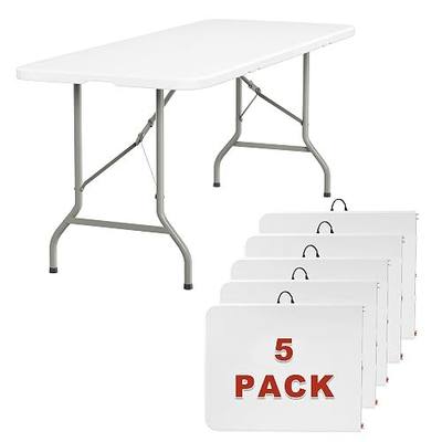 Elevon 6FT Folding Tables – Heavy Duty Portable Foldable Table with Built-in Handle, 300 lb Capacity – Ideal for Events, Parties, Crafts, Camping & Dining (5-Pack)