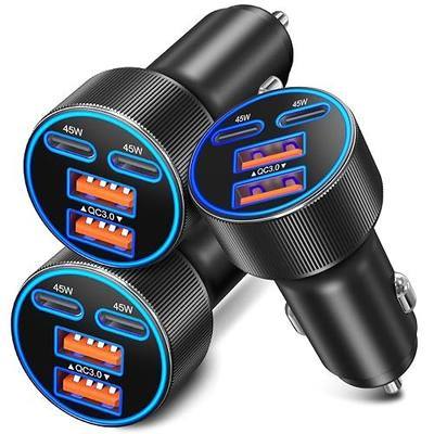 USB C Car Charger, 3 Pack 90W 4-Port Dual 45W Super Fast Car Phone Charger PD/QC 3.0 Fast Charging 12V Cigarette Lighter Adapter Plug for iPhone 17 16e 15 14 Pro Max, Galaxy S26 S25, Android