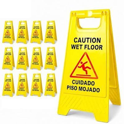 Chasesun 24 Inches Caution Wet Floor Sign - 12 Pack Double Sided, Bilingual Warning Floor Signs for Commercial Use, Foldable A-Frame Safety Sign for Restaurants, Hotels & Malls