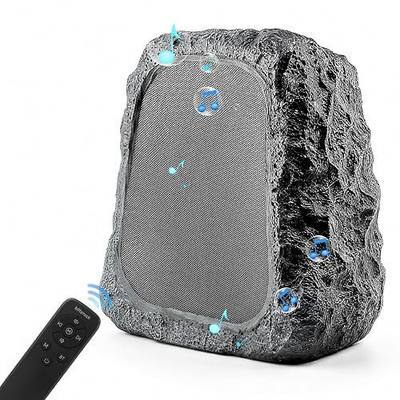 BlitzRock 2026 Upgraded Outdoor Rock Speakers 30W(60W Paired) Hi-Fi Sound, Multi-Sync up to 100Pcs, Remote Control, Waterproof Solar-Powered for Patio Garden Backyard Pool Party, 2 Packs