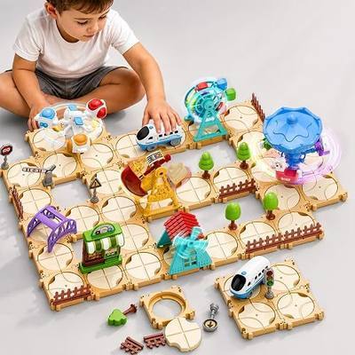 iPlay, iLearn 125 PCS Puzzle Race Track Building Toys for Kids Age 3-5, 4-8 | Toddler DIY Puzzle Car Track Playset W/Electric Train, Learning STEM Assemble Toy, Cool Birthday Gift 3 4 5 Year Old Boy Girl