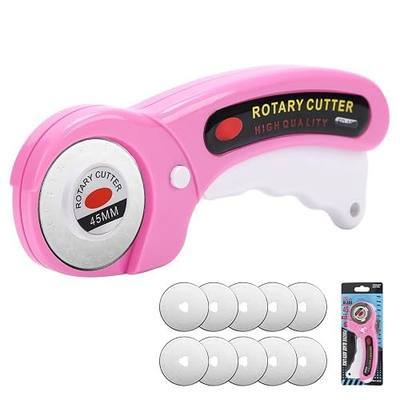 Rotary Cutter for Fabric, 45mm Rotary Cutters Kit with Extra 10 Blades | Ergonomic Rolling Cutter with Safety Lock, Suitable for Leather, Crafting, Sewing, and Quilting Fabric (Pink)