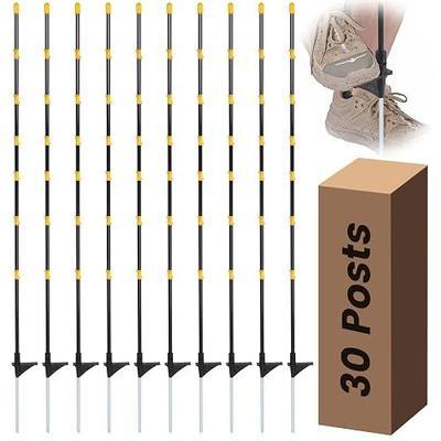 30 PCS Electric Fence Posts, 3/8" x 57" Step in Fence Post, Black | 7 Wire Clips, Metal Ground Spikes, Easy Step-in Fiberglass Fence Posts for Temporary Electric Fencing, Farm Livestock, Garden