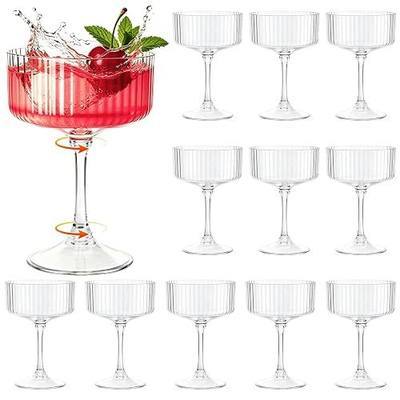 12 Pcs Plastic Martini Glasses Disposable, 10oz Ribbed Unbreakable Martini Glasses, Vintage Coupe Cocktail Glasses Set with Detachable Stem for Wedding Birthday Party Bar Supplies (Clear)