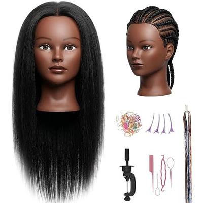 Mannequin Head Human Hair 16 Inch, 100% Real Human Hair Cosmetology Mannequin Head with Clamp Stand, Professional Hair Manikin Doll Head for Braiding, Styling & Hairdresser Training (Black-16inch)