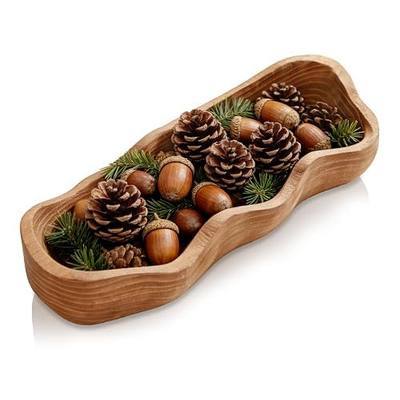 Large Decorative Bowl 16 Inch, Wavy Live Edge Wooden Dough Bowl Brown | Decorative Wooden Bowl, Rustic Dough Bowls for Decor DIY, Wood Bowls Decorative, Coffee Table Bowl Centerpiece