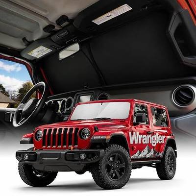 Weektic Windshield Sun Shade for Jeep Wrangler/Gladiator 2019-2021 2022 2023 2024 2025 2026, 5-Laer Ice Crystal Reflective & Heat Insulating Sunshade for Car Windshield | Silver Foldable Sun Blocker