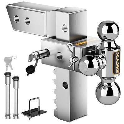Adjustable Trailer Hitch - Drop Hitch for 2.5" Receiver, 6" Drop/Rise | Tri-Ball Mount (1-7/8", 2" & 2-5/16"), 18,500 LBS GTW Heavy Duty Tow Hitch for Towing