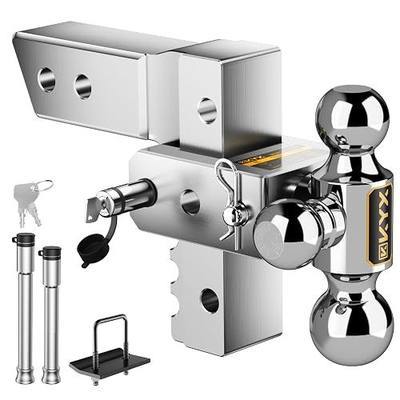 Adjustable Trailer Hitch - Drop Hitch for 2" Receiver, 6" Drop/Rise | Tri-Ball Mount (1-7/8", 2" & 2-5/16"), 12,500 LBS GTW Heavy Duty Tow Hitch for Towing