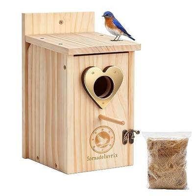 Bird Houses for Outside, Predator Proof Bluebird Houses Hanging, Wooden Bird houses for Outdoors, Bird House Kits for Adults & Kids with Perch & Nesting Material