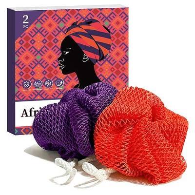 African Net Sponge Authentic 2 Pack, Exfoliating Body Scrubber for Daily Use, Back Scrubber Bath Sponges for Women Men, Travel Portable Body Care Shower Accessories(Purple & Pink)