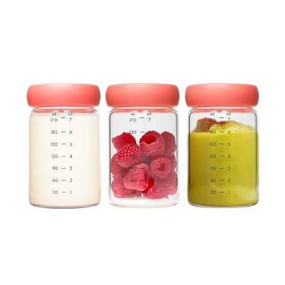 Boon Cache Glass Breastmilk Storage Bottles with Lids - Leakproof Containers for Breastmilk, Baby Food, Formula, and Snacks - Freezer and Dishwasher Safe - 7 Oz - 3 Count