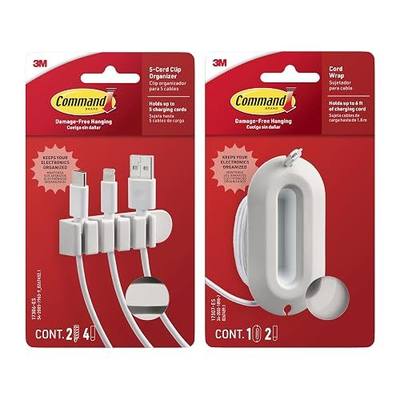 Command 5-Cord Clip Organizer and Wrap Bundle, 2 Clips, 1 Wrap and 6 Medium Strips, White, Great for Damage-Free Electronics Organization Under Desk or Wall Mount