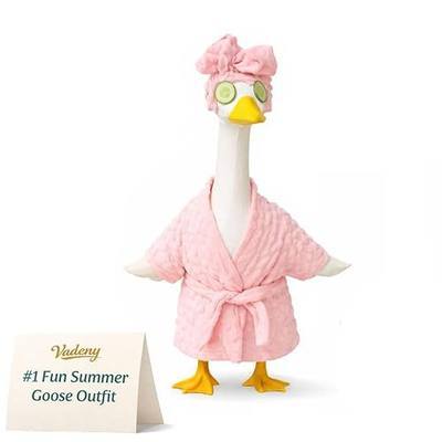 Summer Porch Goose Outfits Bathrobe Spa Goose Clothes with Shower Cap Cucumber Slices Spring Costume for 23" Cement Lawn Statue Halloween Christmas Birthday Outdoor Garden Yard Patio Decoration