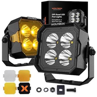 WOLFBOX 3 Inch LED Pods - True Power and Lumens Off Road Ditch Lights with 4 Covers, Professional Fog Lights for Jeep Ford UTV ATV, IP69K Top-Level Waterproof, 2PCS