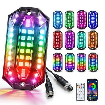 12 Pods RGB LED Rock Lights Aluminum 3D Multi-Sided Lighting w/Brake Turn Signal Reverse Mode, APP & Remote Control Music Voice Sync Underglow Lights for Trucks Offroad Utv Waterproof