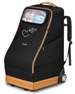 YOREPEK Foldable Car Seat Travel Bag for Airplane with 2 Wheels | Rolling Car Seat Carrier for Airport, 2 Pockets for Baby Essentials, Padded Carseat Bags for Air Travel, Backpack Straps
