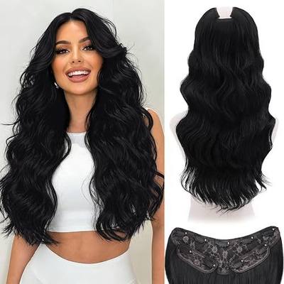 WECAN Clip In Hair Extensions 20 Inch for Women 3PCS Synthetic Hairpieces Natural Looking Seamless Soft Wavy Curly Black Hair Extensions Clip Ins for Thin Hair(Natural Black)