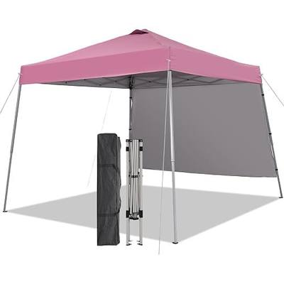 10X10 Pop Up Canopy with 1 Sidewalls, Slant Legs Outdoor Canopy Tent for Patio Garden Deck - 10x10 Base 8x8 Top (Pink)