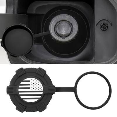 2.375" ID Capless Gas Cap Cover w/Anti-loss Tether, Car Fuel Tank Filler Cap Replacement for Chevy GMC Buick Cadillac Ford Accessories, Dust Water Dirt Protection Cover, 1PC Silicone Flag Black