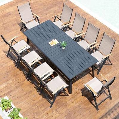 Pellebant 11PCS Outdoor Dining Set for 10, Aluminum Table & Foldable Chair | Foldable Chairs with 8 adjustable angles, 94''Aluminum Table with Umbrella Hole, Weather-Resistant Furniture