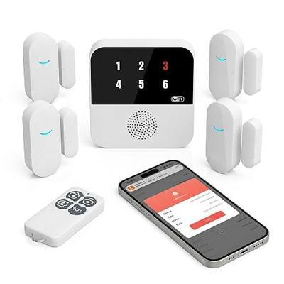 PILSAMAS Wi-Fi Door and Window Alarms for Dementia Wandering Seniors (4 Sensors), Smart Caregiver Pager with App Alerts, ID Display, 328ft Range Whole Home Door Sensor Chime for Kids, Toddler Security