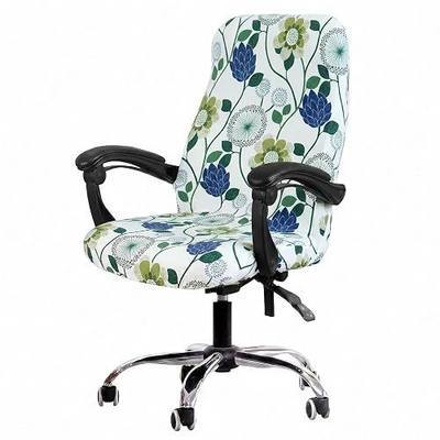 WOMACO Office Chair Covers Stretch Printed Computer Chair Slipover Universal Floral Boss Chair Protector Modern Simplism Style High Back Desk Chair Slipcovers (Green Leaf, Large)